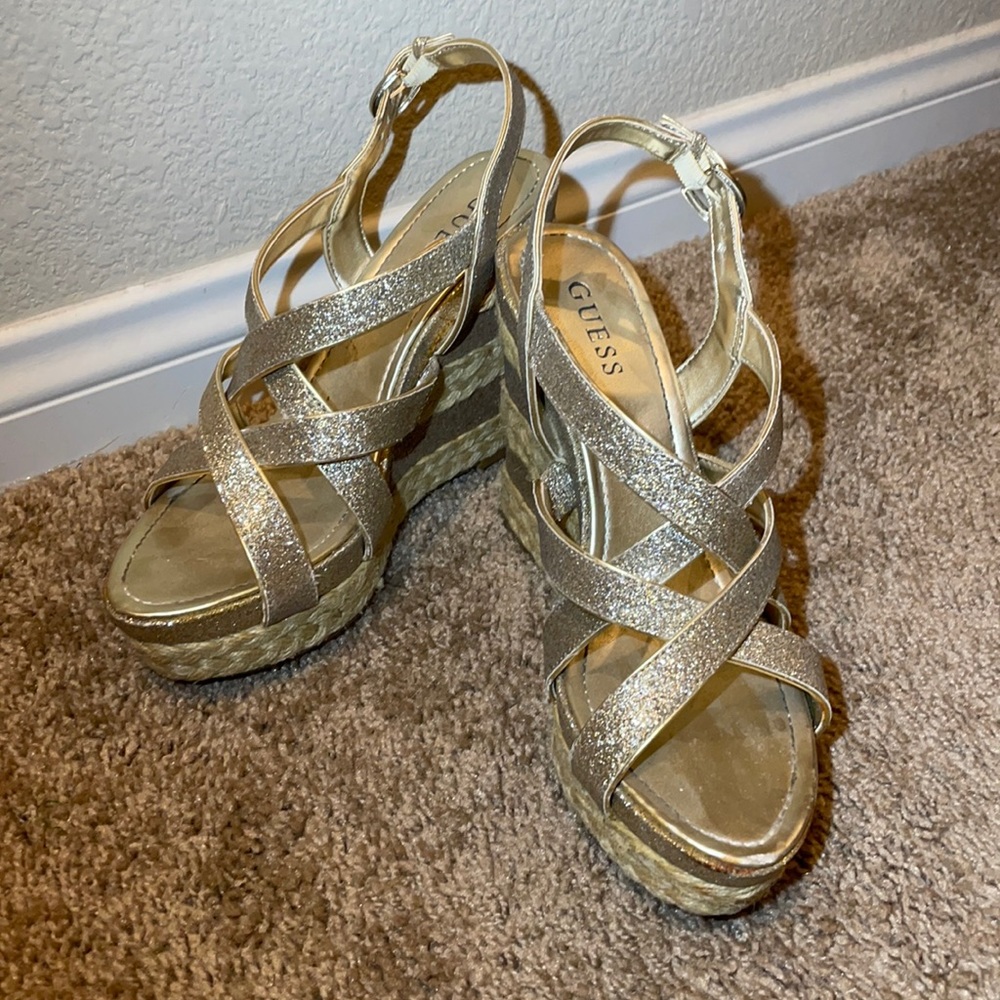 Guess. Gold wedges. Size 9.